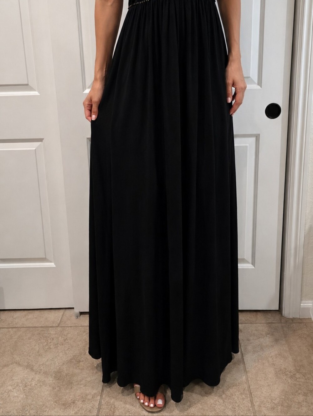 DressBarn Collection Black Beaded Halter Maxi Formal Evening Gown Dress Sz 14 - Picture 8 of 9